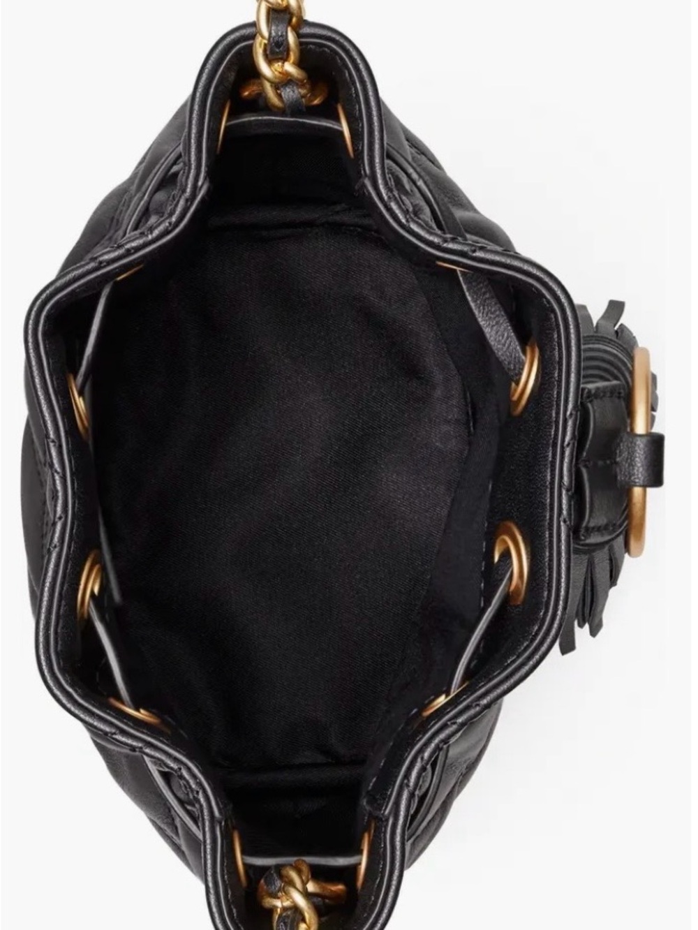 Tory Burch Flemming Mini Black Quilted Leather Bucket Bag with Tassels - Picture 3 of 14